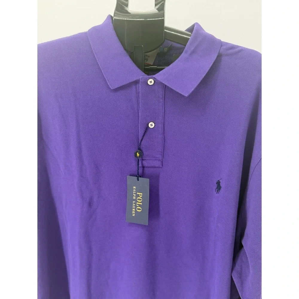 NWT Polo Ralph Lauren Mens Long Sleeve Mesh Polo Shirt 100% Cotton Purple 2X BIG - Picture 3 of 5